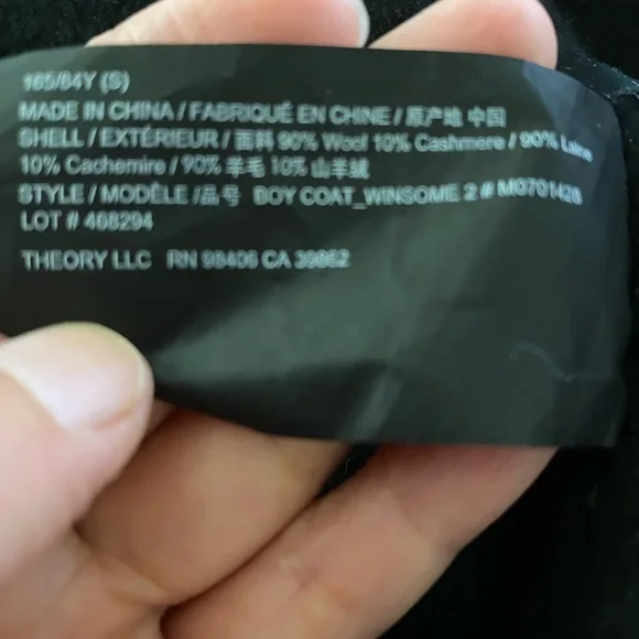 Theory Boy Coat Winsome 2 black wool/cashmere coat S - Picture 4 of 6